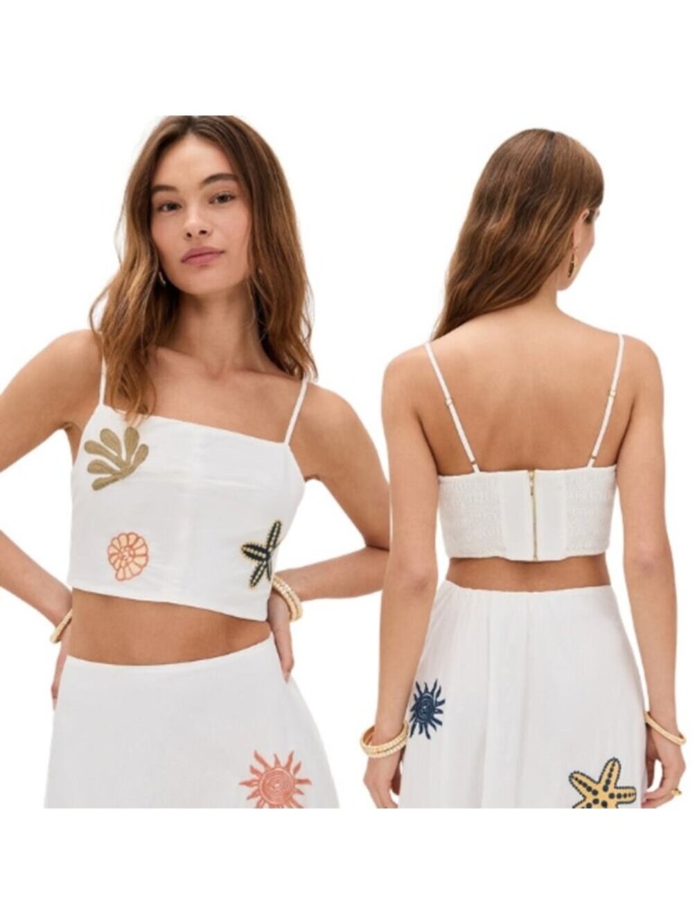 NWT Cleobella Square Neck Embroidered Sage Crop Top Ivory Size: Small